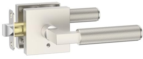 Amerdeco 1 Pack Brushed Satin Nickel Interior Privacy knurled Door Handles, Heavy Duty Interior Bedroom Door Lever, Door Handles Interior for Bathroom AM038