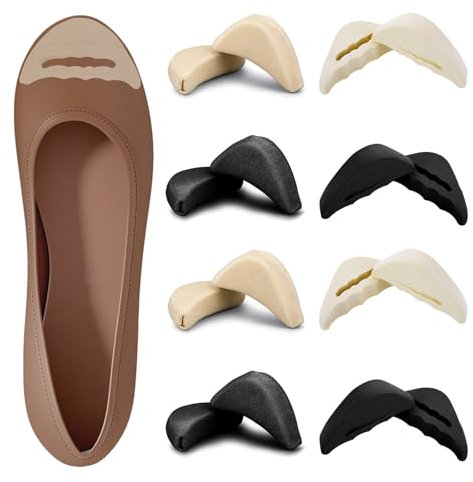 ElevateTech 8 paia di inserti per dita dei piedi, riutilizzabili, in morbida spugna, riempitivi per scarpe troppo grandi, unisex, adatti per scarpe casual e sportive, con tacchi alti (nero beige)