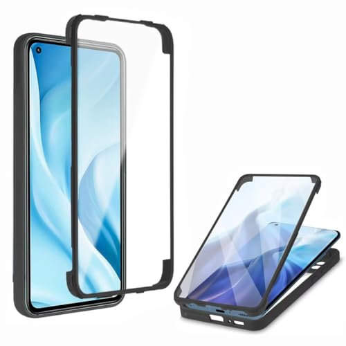 Haygdz kompatibel mit Xiaomi Mi 10 Lite 5G Hülle, 360 Grad Ganzkörper Schutzhülle mit eingebauter Glas Displayschutzfolie Stoßfeste Fullbody Handyhülle, Schwarz