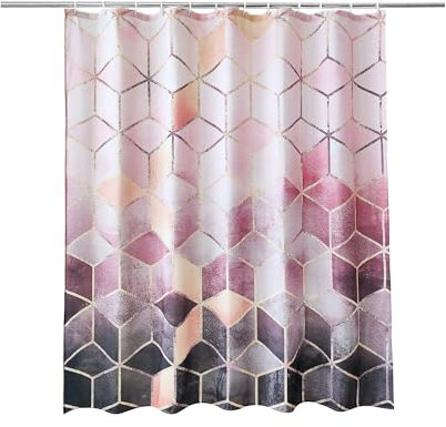 Rideau de douche marbre rose et gris 200 x 180 cm - Polyester imperméable 90 g/m² - Motif géométrique rose et gris - Rideau de salle de bain avec crochets - Lavable et durable - Décoration de bain