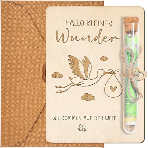 Joycabin Verpackung für Geldgeschenke Holz Mit Reagenzgläsern und Bindfaden, Geldgeschenk Verpackung - Baby Geburt Geschenk für Junge Mädchen