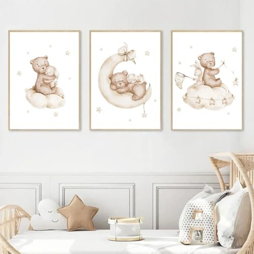 3 Bilder Bär Baby 30X40CM Poster Teddybär Bilderwand Kinderzimmer Leinwand Babyzimmer Junge Bilder Kinderzimmer Hase Poster Hase Kind Bilderwand Kinder Leinwand Teddybär Bär ohne Rahmen