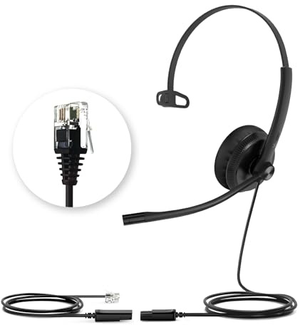 Yealink YHS34 Phone Headsets for Desk Phones,QD to RJ9 Office Headset | Leather ear pads-Compatible with Poly/Snom/Grandstream,Telephone Headset for Work,Mono/72g /2.1m (7ft) Cable