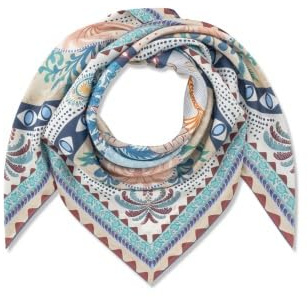 CODELLO Fashion Premium Seidentuch mit Palmen-Motiven, Blau-Mehrfarbig