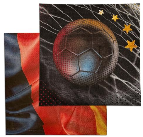 Party Factory – Servietten Fußball WM Deko 3-lagig 20 Stück – Papierservietten mit Deutschlandflagge & 4 Sternen – Tischdeko für Public Viewing & WM Party – Deutschland Fanartikel