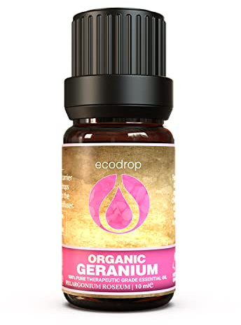 Huile essentielle de géranium, certifiée bio par COSMOS, excellente qualité, d'Égypte, 100% pure, d'excellente qualité thérapeutique pour l'aromathérapie, 10 ml, e-book gratuit offert (Rose Geranium)