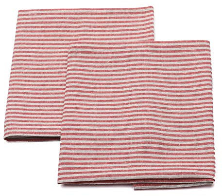 LinenMe Set mit 2 Geschirrtücher Halbleinen 47x70 cm Jazz - Küchentücher & Handtücher Natürlich 53% Leinen, 47% Baumwolle mit Aufhänger in Rot gestreift, Hergestellt in Litauen