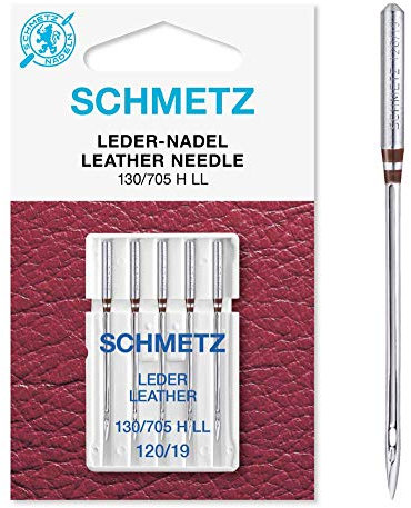 SCHMETZ Nähmaschinennadeln | 5 Leder-Nadeln LL | 130/705 H LL | Nadeldicke 120/19 | auf allen gängigen Haushaltsnähmaschinen einsetzbar | geeignet für das Vernähen von Leder