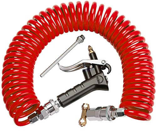 Boeray Heavy Duty Truck Air Duster Blow Gun Cleaning with 9 Meter Long Coil and 2 Interchangeable Nozzle Tips- Red Air Seat Blow Gun Kit
