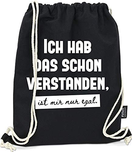 Hashtagstuff® Turnbeutel mit Sprüchen Designs auswählbar Kordel Schwarz Spruch Rucksack Jutebeutel Sportbeutel Gymbag Beutel Hipster Egal