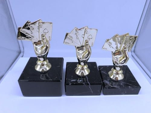 Fanshop Lünen Skat Pokal 3er Serie - Sieger - Sportpoker - Turnier - Poker - Trophäe - Geburtstag - (Gold) - Figur - Pokale - Turnier - (pf25)