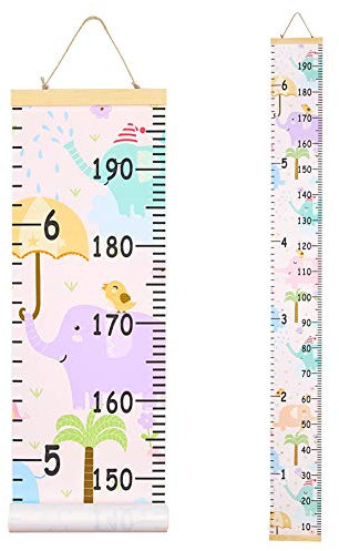 Beinou Messlatte Kind Aufrollbare Messlatte Holzwand Lineal 7,9 '' x 79 '' Leinwand Höhenmessung Decowall für Baby Mädchen Kleinkind Erwachsene Kindergarten Happy Elephant