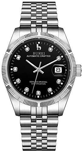 BUREI 38mm Automatik Uhr Herren Luxus Diamant Armbanduhr für Männer Mit Saphirglas Datumskalender