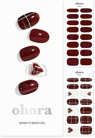 Ohora Semi Cured Gel Nail Strips (Tartan Bustier) - Works with Any UV Lamps, Salon-Quality, Long Lasting, Includes 2 Prep Pads, Nail File & Wooden Stick