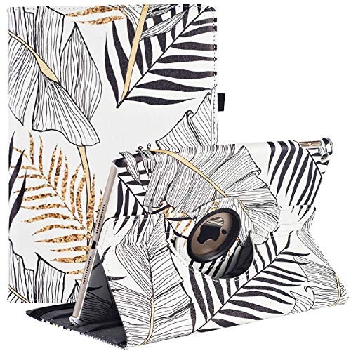 Coque pour iPad 9ème Génération 2021 10.2 / 8ème Gén 2020 / 7ème Gén 2019, Support Rotation à 360 Degrés Multi-Angle de Visualisation, Housse Étui avec Veille/Réveil Automatique (Golden Leaves)