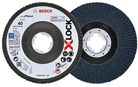 Bosch Professional Flap Disc (X-LOCK, Ø 125 mm, grit size K40, bore Ø 22.23 mm, angled, angle grinder accessories)