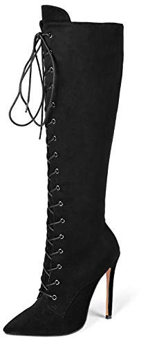 EDEFS Stivali con Tacco Alto Donna,Stivali Alti Donna Tacco a Spillo 12CM,Donna Stivaletti al Ginocchio,Nero EU39