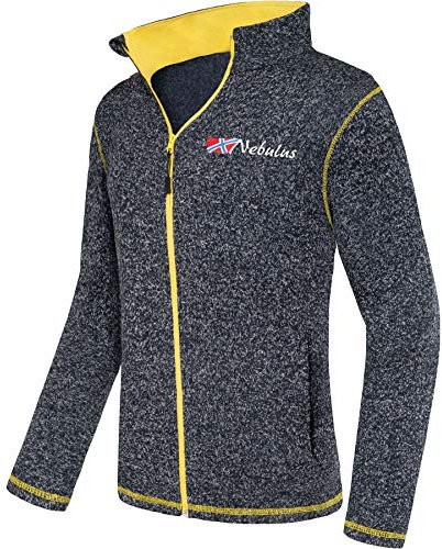 Nebulus Herren Fleecejacke Tanna, warme Fleece Jacke, mit langem Full-Zip Reißverschluss, Navy-gelb - L