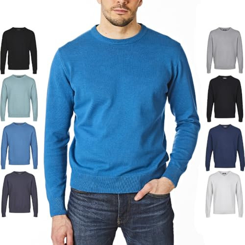 Castle Point Mens Herren-strickpullover Mit Rundhalsausschnitt CSPKNT003 Cotton Jumper Pullover Sweater, Crew Neck, Peacock, M, Peacock, M UK