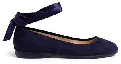 Pisamonas Ballet Pumps Satin Bow Anklet Strap Size Size 37 / UK 4 in Color Navy Blue