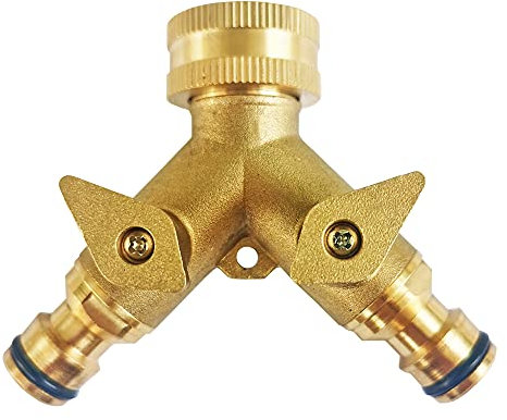 HQMPC Garden Hose Splitter Brass Y Hose Connector Two Way Hose Splitter 3/4 Female BSP Solid Brass Double Hose Connector for Outdoor Tap and Garden Hoses