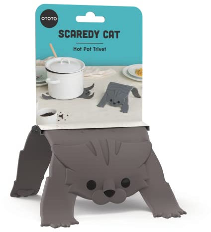 OTOTO Scaredy Cat Trivets for Hot Dishes Non Slip Heat Resistant Silicone Pot Holders & Trivet for Kitchen Counter - Cute Kitchen Accessories & Funny Cat Gifts - Hot Pot Holder for Wood Tables