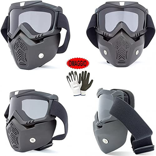 Kompatibel mit AGV Visier für Jethelm, Integralhelm, Modular, Cross für Motorrad, Roller, Motocross, Ski, Paintball, mit getönter Brille, trennbar vom schwarzen Kinnschutz