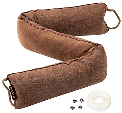 MAGZO Draft Excluder for Doors 93 cm, Under Door Draught Excluder Cushion with Hook & Loop Light Blocker, Brown