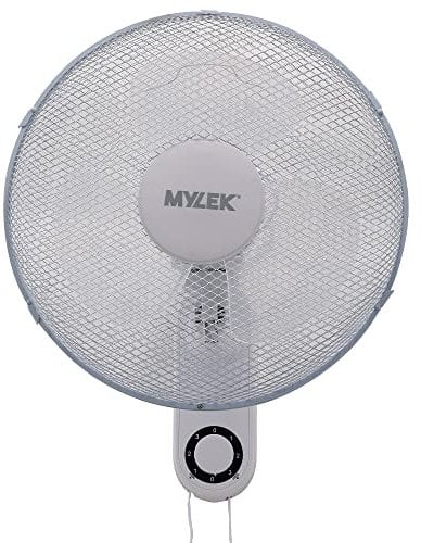 MYLEK Wall Fan 16 Inch Indoor White Oscillating Wall Mounted with 3 Speed Cooling Settings Pull Cord Operation Adjustable Angle For Homes & Offices