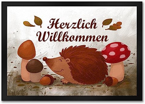 speecheese Herzlich Willkommen Fußmatte in 35x50 cm mit niedlichem Igel als hübsche Dekoration zum Herbst für die Eingangstür um alle Besucher herzlich Willkommen zu heißen