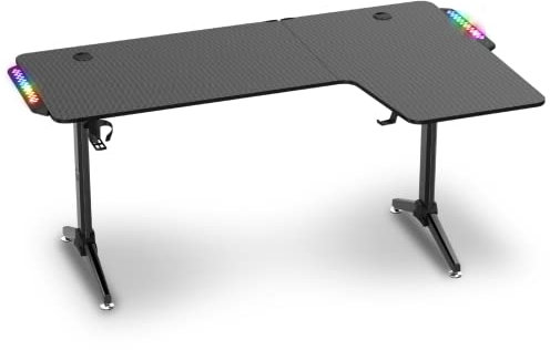 SPIRIT OF GAMER HEADQUARTER 600, Eckschreibtisch Gaming 160 cm, Großer Gaming Schreibtischavec mit Becherhalter, Haken für Kopfhörer und Kabelhalter, Tisch mit LED Hintergrundbeleuchtung