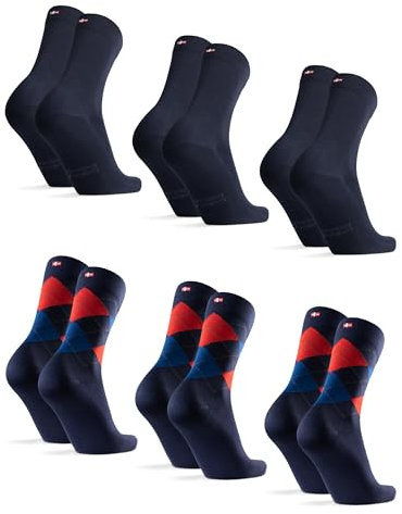 DANISH ENDURANCE Calzini Uomo Fibra di Bambù, Calze Classiche Eleganti in Bamboo, Calzini Estivi Traspiranti, 6 Paia, Multicolore (3x Blu Marino, 3x Rombi Rossi), 43-47
