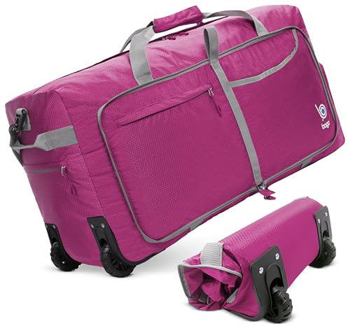 Bago Reisetasche mit Rollen, 76,2 cm, 100 l, faltbar, wasserdicht, strapazierfähig, leicht, Seesack für Reisen, Rolltasche mit Rollen, rose, 100 l