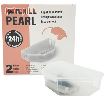Novokill Pearl 2X Cajas de Cebo para Pasta - Incluye 2X 10g de Veneno - Portacebos Listos para Usar - Eficaz contra Ratones - Solución Antirroedores sin Resistencia