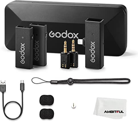 GODOX MoveLink Mini LT KIT 2 2.4GHz microfono wireless bavero microfono 2X TX + 1x ricevitore con custodia di ricarica per iPhone Lightning iPad Smartphone - Nero