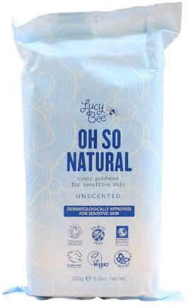 Lucy Bee Certified Organic & All Natural Soap Bar, Moisturising & Rejuvenating, Dermatologically Approved for Sensitive Skin, Unscented & 100% Palm Oil Free, 150g
