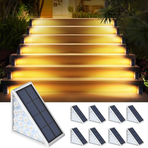 AUDLES 8PK Luci solari per gradini, decorazione per esterni, luci per scale, impermeabili, IP67, luci solari per terrazza, cortile, patio, giardino, passerelle, porta d'ingresso, vialetto, portico