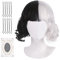Fennoral Cruella Deville Perücke Kinder Halb Schwarz Halb Weiß Kurze Perücken mit Haarspange Perückenkappe Cruella Cosplay Zubehör Kinder Halloween Karneval Rollenspiel Mottoparty Maskerade