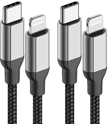 Acecene iPhone Ladekabel 1m [2 Stück], MFi Zertifiziert Nylon USB C auf Lightning Kabel iPhone Schnellladekabel für iPhone 14 13 12 11 Pro Max X XS XR 8 7 6 Plus Mini SE - Schwarz