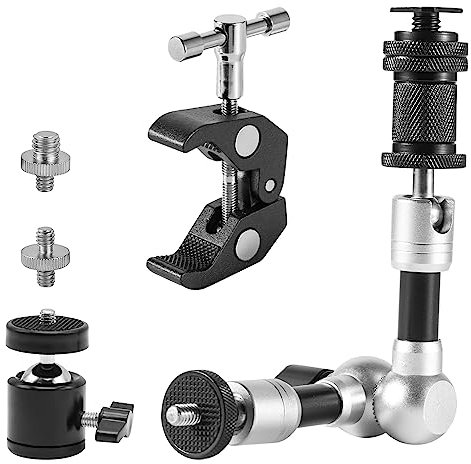 FAEFTY 7 Zoll Magic Arm mit Super Clamp, Kamera Gelenkarm mit Super Clamp Stativ Stativkopf, Stativ Klemme für Kameras, Flash Light, Monitor, LED-Licht