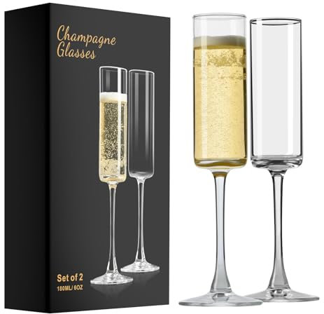 ParaCity Champagne Flutes 170ML, Champagne Glasses Set of 2, Gift for Birthday, Wedding, Christmas, Clear Sparkling Prosecco Glasses for Women, Men