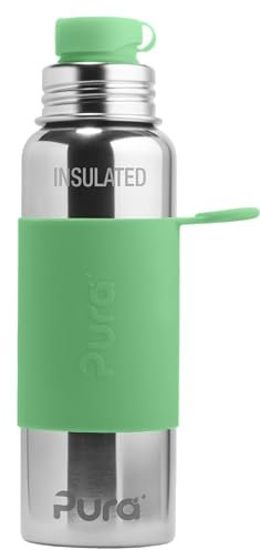 Pura Isolierte Edelstahl-Sport-Wasserflasche, 625 ml, BPA-freie und plastikfreie Silikonhülle und auslaufsicherer Deckel für Kinder und Erwachsene, Moos