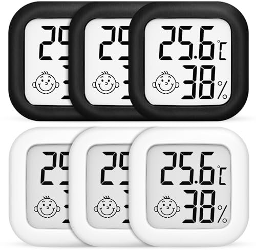 Thermometer Hygrometer Innen,6 Stück Mini Digital Thermometer Hygrometer,Temperatur und Luftfeuchtigkeitsmesser Raumthermometer,Digital Temperaturmesser Feuchtigkeitsmesser für Babyzimmer Gewächshaus
