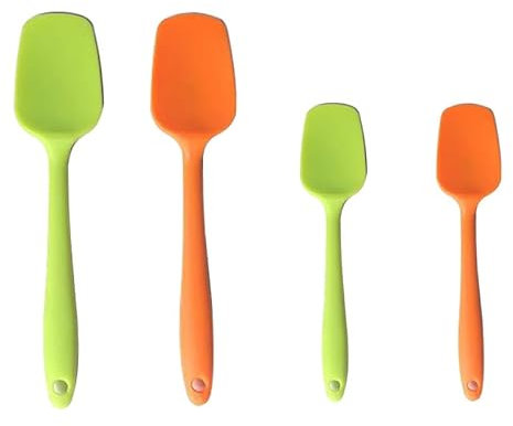 BLUGUL 4 Stück Silikon Löffel, Silikon Spatel für Kochen und Backen, Hochhitzebeständiger, Schaufelförmig, Groß und Klein (GN+OR)
