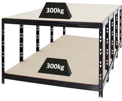 PROREGAL Mega Deal 4X Werkbank Tiger | 300 kg pro Fachboden | HxBxT 90x140x60cm | Schwarz | Höhenverstellbar Werktisch Arbeitstisch Steckmontage Packtisch