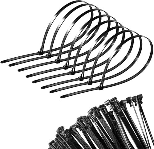 YKUKIZEE 200 Pcs Black Reusable Cable Tie 400 x 8 mm, Heavy Duty Releasable Zip Ties Long Strong, Adjustable Tie Wraps Nylon for Garden Workshop Garage DIY Fencing Home