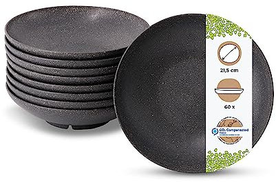 BIOZOYG 60 pièces Assiettes Réutilisables Durables | Ø 21,5 cm Assiette Creuse | Vaisselle de Camping | Vaisselle de Fête | Assiette à Soupe | Lavable au Lave-vaisselle | Micro-ondable