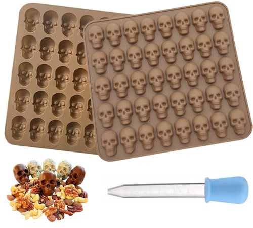 Skull Ice Cube Moulds, 2 Pcs Skull Chocolate Moulds, Halloween Themed Moulds, 40 Mini Skull Silicone Mould for DIY Candy Jelly Cocktails and Any Beverages