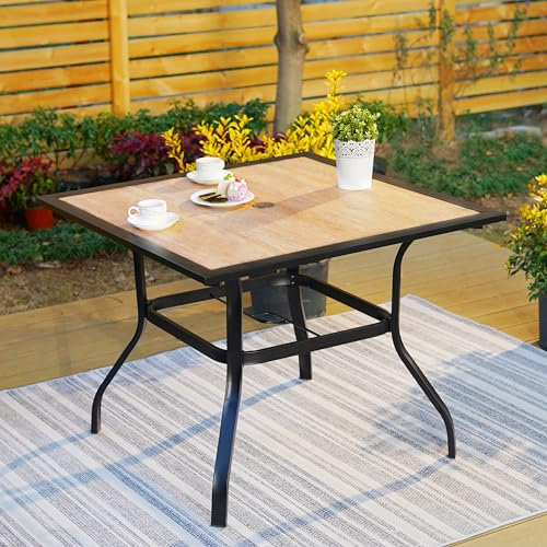 MFSTUDIO Gartentisch Wetterfest, 94 x 94 x 72 cm, Balkontisch, Quadratischer Esstisch mit Metall-Stahlrahmen und 4 cm Schirmloch, für Garten, Hinterhof, Rasen, Hof, Außenterrasse