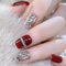 ZAHRVIA Unghie Finte -30 Pz Corto Glitter Rosso vino Stick su Unghie con Gelatina Colla Stampa su Unghie, Unghie Finte Set Donne Spose Nail Art Accessori